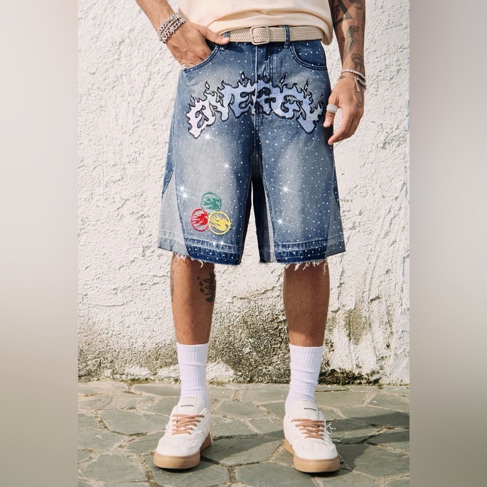 ROMWE Graphic Blue Jean Shorts for Men